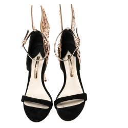 Pre Owned  Sophia Webster Black/Rose Gold Suede and Leather Evangeline Open Toe Sandals Size 39