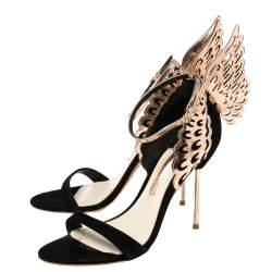 Pre Owned  Sophia Webster Black/Rose Gold Suede and Leather Evangeline Open Toe Sandals Size 39