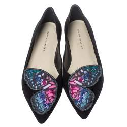 Pre Owned Sophia Webster Black Suede Bibi Butterfly Pointed Toe Ballet Flats Size 37
