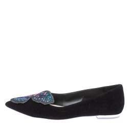 Pre Owned Sophia Webster Black Suede Bibi Butterfly Pointed Toe Ballet Flats Size 37
