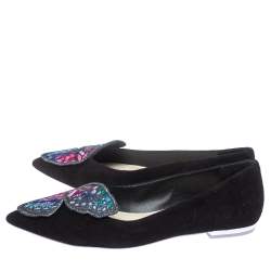 Pre Owned Sophia Webster Black Suede Bibi Butterfly Pointed Toe Ballet Flats Size 37