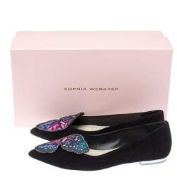 Pre Owned Sophia Webster Black Suede Bibi Butterfly Pointed Toe Ballet Flats Size 37
