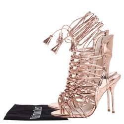 Pre Owned Sophia Webster Metallic Rose Gold Leather Peep Toe Cage Sandals Size 36