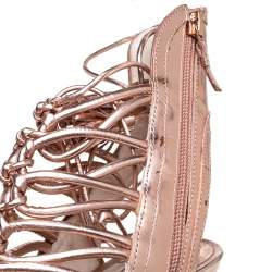 Pre Owned Sophia Webster Metallic Rose Gold Leather Peep Toe Cage Sandals Size 36