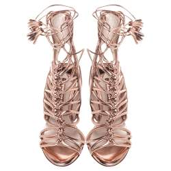 Pre Owned Sophia Webster Metallic Rose Gold Leather Peep Toe Cage Sandals Size 36
