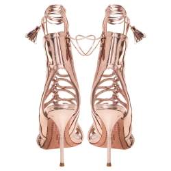 Pre Owned Sophia Webster Metallic Rose Gold Leather Peep Toe Cage Sandals Size 36