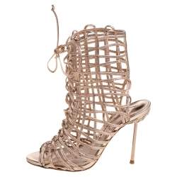 Pre Owned Sophia Webster Metallic Rose Gold Leather Delphine Peep Toe Cage Sandals Size 36