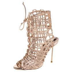 Pre Owned Sophia Webster Metallic Rose Gold Leather Delphine Peep Toe Cage Sandals Size 36