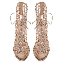 Pre Owned Sophia Webster Metallic Rose Gold Leather Delphine Peep Toe Cage Sandals Size 36