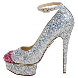 Pre Owned Sophia Webster Multicolor Glitter Kiss Me Dolores! Ankle Strap Platform Pumps Size 38.5