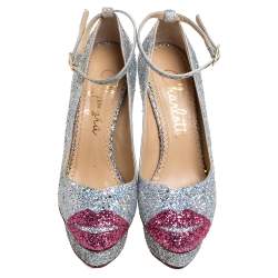 Pre Owned Sophia Webster Multicolor Glitter Kiss Me Dolores! Ankle Strap Platform Pumps Size 38.5