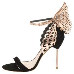 Sophia Webster Black/Rose Gold Suede and Leather Evangeline Open Toe Sandals Size 40