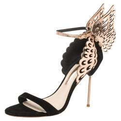 Sophia Webster Black/Rose Gold Suede and Leather Evangeline Open Toe Sandals Size 40
