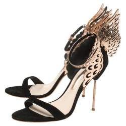 Sophia Webster Black/Rose Gold Suede and Leather Evangeline Open Toe Sandals Size 40