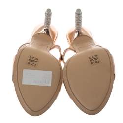 Pre Owned Sophia Webster Rose Gold Foil Leather Crystal Embellished Heel Slide Mules Size 39