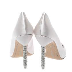 Pre Owned Sophia Webster White Ivory Satin Coco Crystal Embellished Heel Pumps Size 40