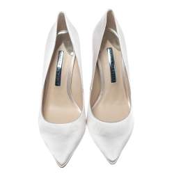 Pre Owned Sophia Webster White Ivory Satin Coco Crystal Embellished Heel Pumps Size 40