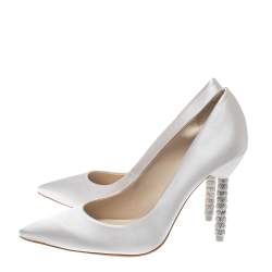 Pre Owned Sophia Webster White Ivory Satin Coco Crystal Embellished Heel Pumps Size 40