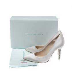 Pre Owned Sophia Webster White Ivory Satin Coco Crystal Embellished Heel Pumps Size 40