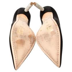 Pre Owned Sophia Webster Black Satin Crystal Embellished Coco Pumps Size 39.5