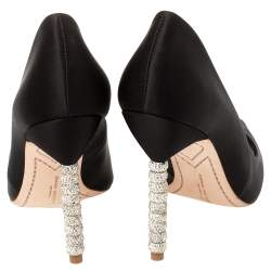 Pre Owned Sophia Webster Black Satin Crystal Embellished Coco Pumps Size 39.5