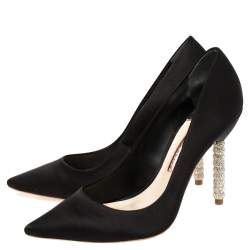 Pre Owned Sophia Webster Black Satin Crystal Embellished Coco Pumps Size 39.5