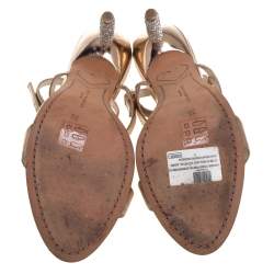 Pre Owned Sophia Webster Rose Gold Leather Rosalind Crystal Heel Ankle Strap Sandals Size 38