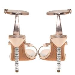 Pre Owned Sophia Webster Rose Gold Leather Rosalind Crystal Heel Ankle Strap Sandals Size 38
