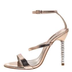 Pre Owned Sophia Webster Rose Gold Leather Rosalind Crystal Heel Ankle Strap Sandals Size 38