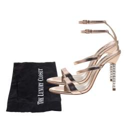 Pre Owned Sophia Webster Rose Gold Leather Rosalind Crystal Heel Ankle Strap Sandals Size 38