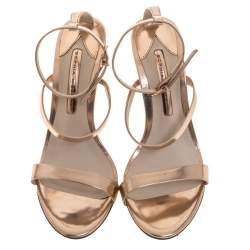 Pre Owned Sophia Webster Rose Gold Leather Rosalind Crystal Heel Ankle Strap Sandals Size 38