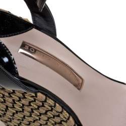 Sophia Webster Black Patent Leather and PVC Dina Crystal Studded Wedge Espadrille Platform Sandals Size 38