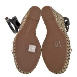 Sophia Webster Black Patent Leather and PVC Dina Crystal Studded Wedge Espadrille Platform Sandals Size 38