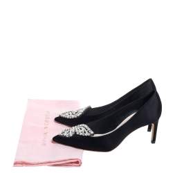 Pre Owned Sophia Webster Black Satin Crystal Embellished Bibi Pumps Size 36.5