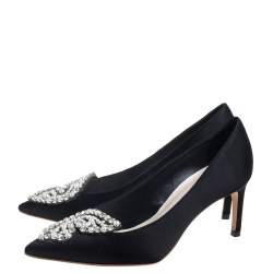 Pre Owned Sophia Webster Black Satin Crystal Embellished Bibi Pumps Size 36.5