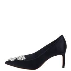 Pre Owned Sophia Webster Black Satin Crystal Embellished Bibi Pumps Size 36.5