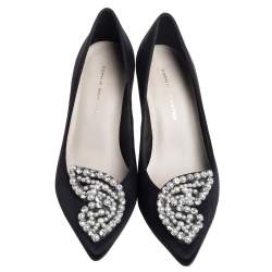 Pre Owned Sophia Webster Black Satin Crystal Embellished Bibi Pumps Size 36.5