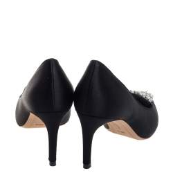 Pre Owned Sophia Webster Black Satin Crystal Embellished Bibi Pumps Size 36.5