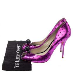 Pre Owned Sophia Webster Metallic Purple Heart Print Leather Loren Peep Toe Pumps Size 41