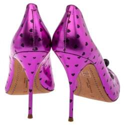 Pre Owned Sophia Webster Metallic Purple Heart Print Leather Loren Peep Toe Pumps Size 41