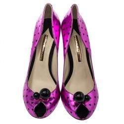 Pre Owned Sophia Webster Metallic Purple Heart Print Leather Loren Peep Toe Pumps Size 41