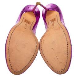 Pre Owned Sophia Webster Metallic Purple Heart Print Leather Loren Peep Toe Pumps Size 41