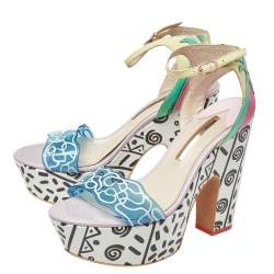 Pre Owned Sophia Webster Multicolor Leather And PVC Jade Malibu Platform Sandals Size 40