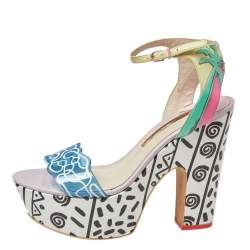 Pre Owned Sophia Webster Multicolor Leather And PVC Jade Malibu Platform Sandals Size 40