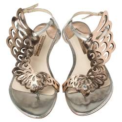 Pre Owned Sophia Webster Metallic Bronze And Silver Leather Seraphina Angel Wing Flat Sandals Size 40 