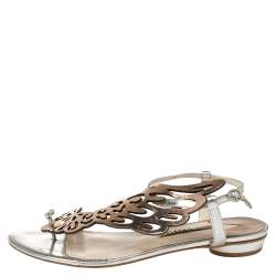 Pre Owned Sophia Webster Metallic Bronze And Silver Leather Seraphina Angel Wing Flat Sandals Size 40 
