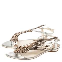 Pre Owned Sophia Webster Metallic Bronze And Silver Leather Seraphina Angel Wing Flat Sandals Size 40 