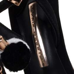 Sophia Webster Black Suede Layla Pom Pom Embellished T-Strap Sandals Size 40