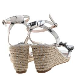 Pre Owned Sophia Webster Silver Patent Leather Soleil Lucita Espadrille-Wedge Sandals Size 40