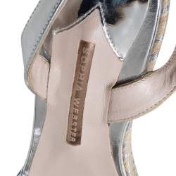 Sophia Webster Silver Patent Leather Soleil Lucita Espadrille-Wedge Sandals Size 40